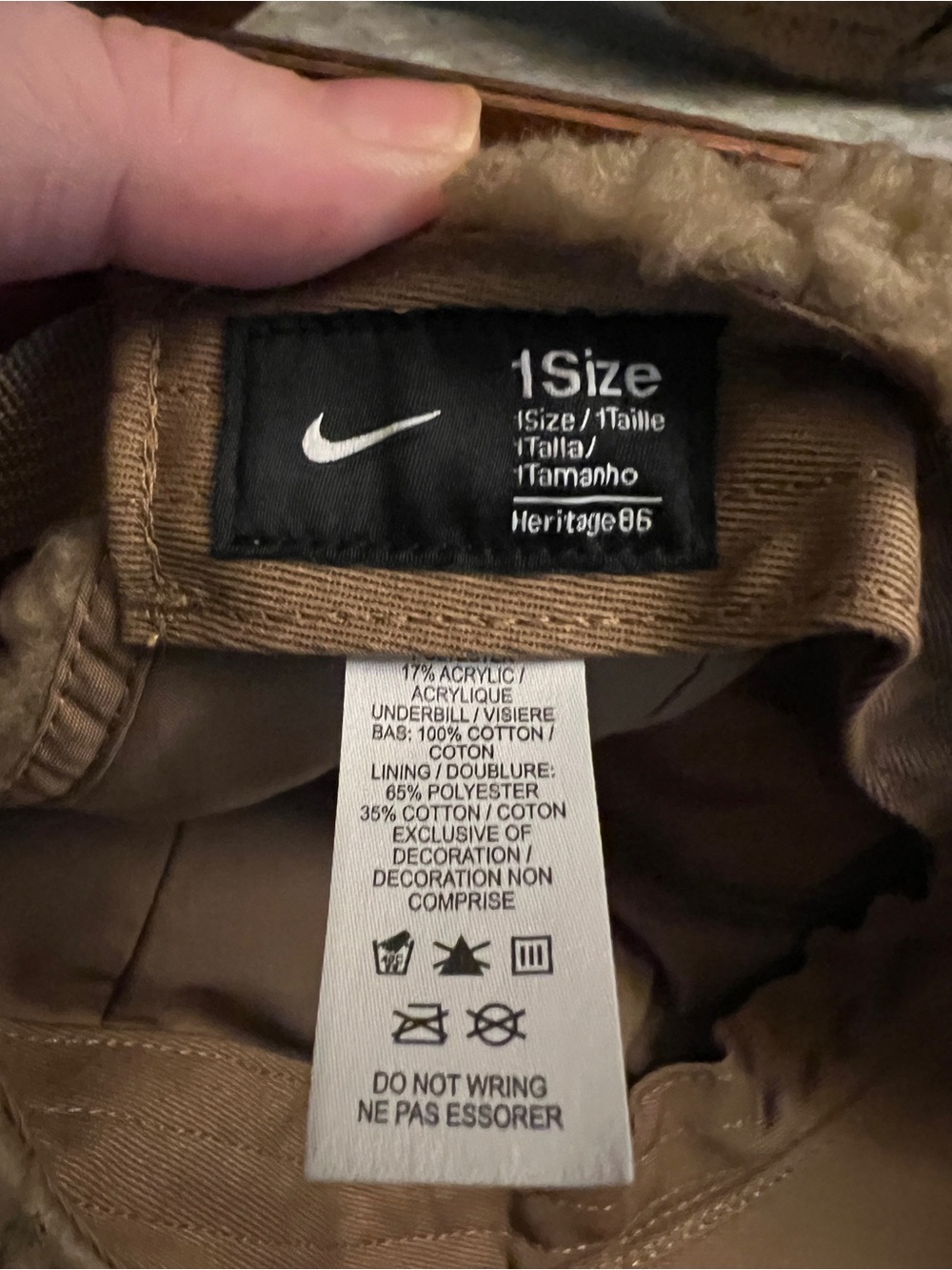NIKE Classic Heritage86 Sherpa Adjustable Fleece Baseball Cap Brown Black 1 Size - Picture 4 of 6